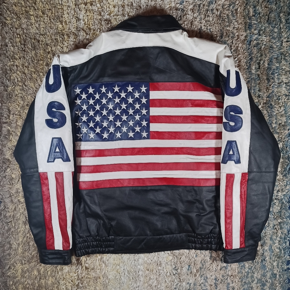 Vintage USA American Flag Leather Jacket